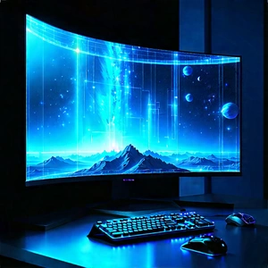 (futuristic:1.44) Digital Workspace With Large Computer