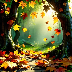Nature Woodcut Print: Autumn leaves in natural setting