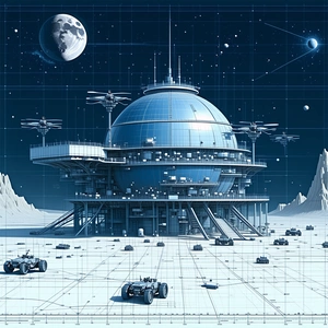The Image Is A Futuristic Drawing Of A Large, Round Building With A Dome-shaped Roof