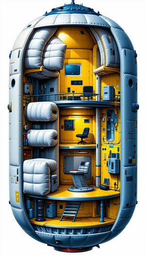 In The Image, There Is A Large, Yellow Spacecraft With A Futuristic Design