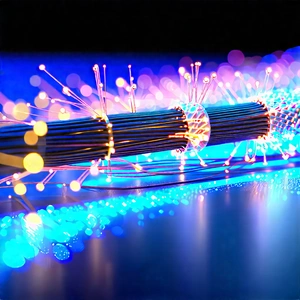 Close-up Of Fiber Optic Cables With Close-up Blue