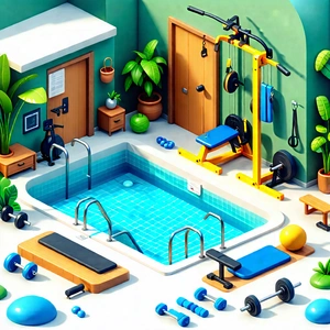 Lifestyle Isometric Design: Wellness scene with fitness equipment