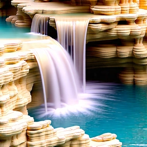 Nature Product Photography: Waterfall Pool Surrounded By Rocky Shores With Beautiful Waterfall