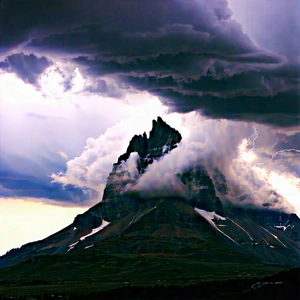 Nature Macro Photography: Storm Clouds Over (mountain:1.44) Peak With Majestic Mountain