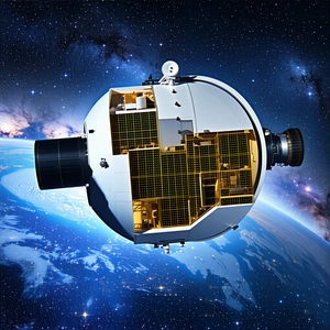A Spacecraft, Possibly A Satellite Or A Space Station, Flying Through The Vast Expanse Of Space
