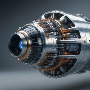 A Large, Futuristic-looking Engine Is Shown In A Close-up View