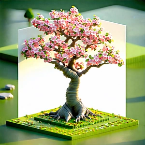 Nature Isometric Design: Ancient Tree In Spring Bloom With Small Tree