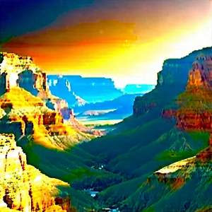 Nature Watercolor Painting: Canyon During Sunrise With Beautiful Landscape