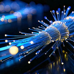Close-up Of Fiber Optic Cables With Close-up Blue