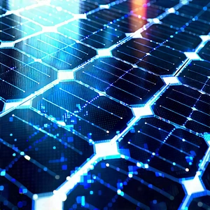 Solar Panel With Holographic Projection With Blue Solar