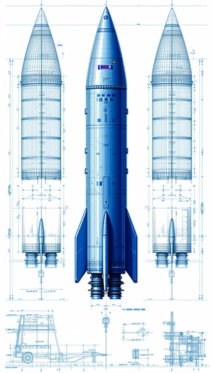 blue rocket ship shown drawing