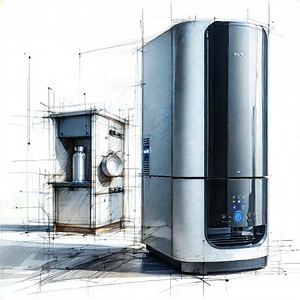 Tech Pencil Sketch: Innovative Smart Appliance Design With Large White