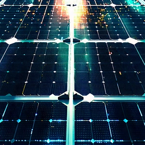 Solar Panel With Digital Particles With Close-up Solar