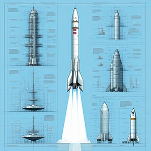 A Blue Poster Displays A Variety Of Spacecraft, Including A Rocket And A Space Shuttle