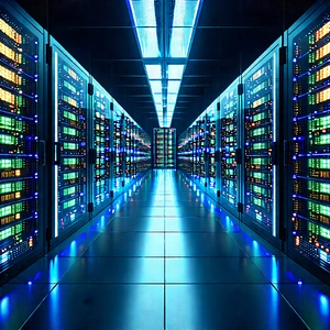 Server Rack With Data Streams With Image, There