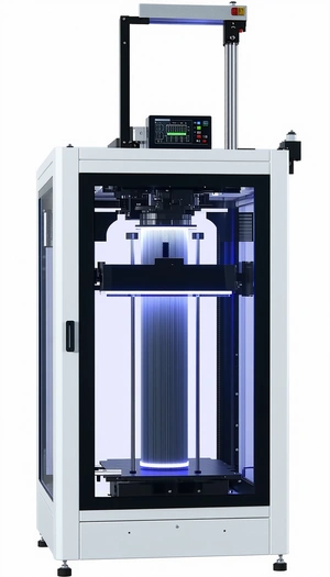 A White Machine With A Blue Light Shining Through It