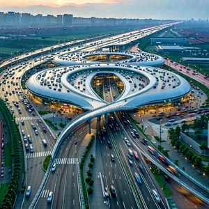 Urban Commercial Photography: Aerial View Of Transportation Hub With Busy Highway