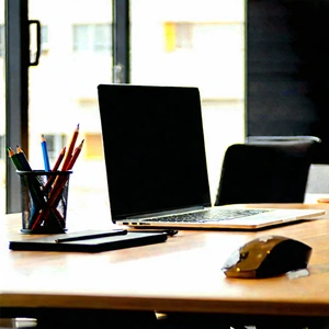 Business Professional Photography: Workplace With Laptop And Coffee On Desk With Black Laptop