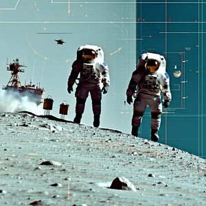 In The Image, There Are Two Astronauts Standing On The Moon, Wearing Their Space Suits