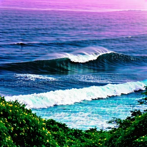 Nature Hdr Photography: Ocean Waves Surrounded By Lush Vegetation With Beautiful Ocean