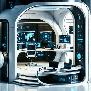 (futuristic:1.14) (digital:1.31) Workspace With Image, There
