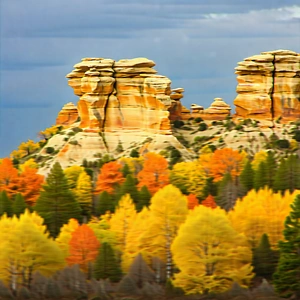 Nature Hdr Photography: Rock Formation In Autumn Colors With Beautiful Landscape