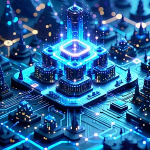 Tech Isometric Design: Blockchain network visualization