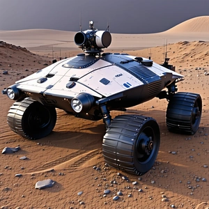 A Futuristic Vehicle Is Parked In A Desert-like Environment