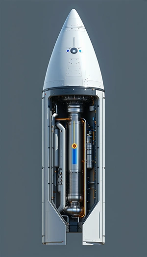 A Rocket Is Shown In A 3d Model, With Its Engine And Fuel Tanks Visible