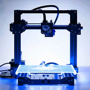 Tech Technical Illustration: 3d Printer With Holographic Projection With Large Blue