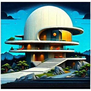 Tech Woodcut Print: Futuristic Smart Home With Painting Futuristic