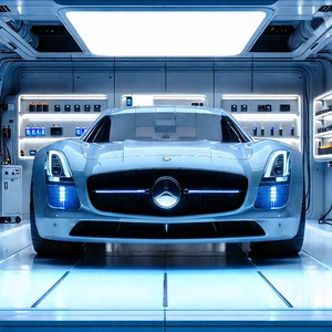 Automotive Technology In Modern Laboratory With White Mercedes