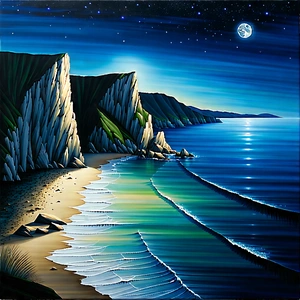 Nature Acrylic Painting: Coastal cliff during night