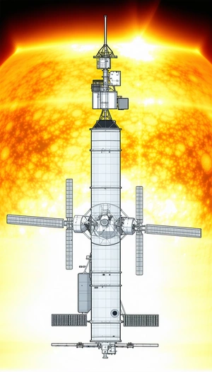 A Large Space Station Is Shown In A Drawing, With A Large Dome On Top