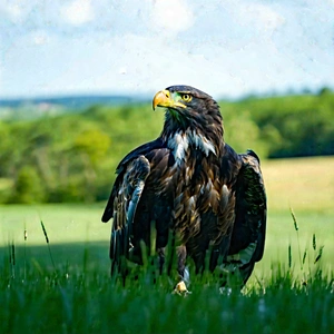 Nature Tilt-shift Photography: Eagle In Prairie Grassland With Majestic Eagle