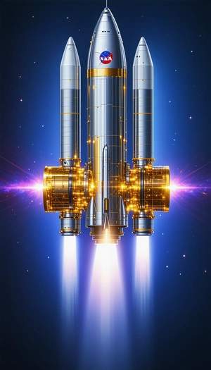 A Rocket Ship With A Long, Thin, And Curved Shape