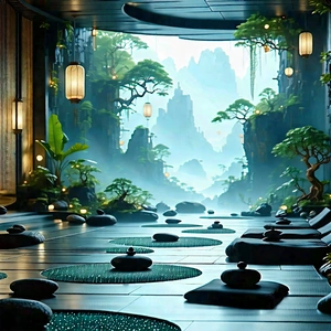 Lifestyle Blender Artwork: Wellness Scene With Meditation Space With Image, There