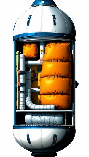 A Large, White, Cylindrical Structure Is Shown In A Blue And White Drawing