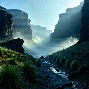 Nature Matte Painting: Mist Over Canyon Floor With Beautiful Mountain
