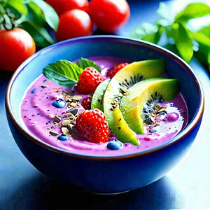 Lifestyle Lithograph: Smoothie Bowl Prepared With Fresh Ingredients With Bowl Filled