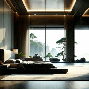 Lifestyle Architectural Photography: Bedroom Sanctuary With (minimalist:1.36) Decor With Image, There