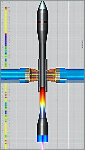A Blue Pipe Is Shown In A Graphic Representation, With A Red Line Running Through It