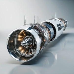 A Large Jet Engine Is Displayed In A Showroom, With Its Various Parts And Components Clearly Visible