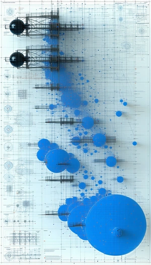 A Blue And White Drawing Of A Space Station Is Displayed
