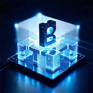 Blockchain Network Visualization With Blue, Three-dimensional