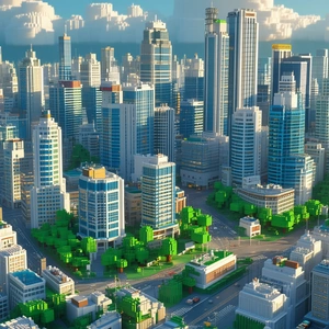 Urban Voxel Art: Aerial view of (city:1.22) blocks