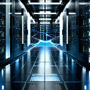 Server Rack With (digital:1.48) Particles With Large Room