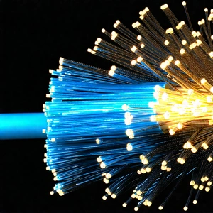 Close-up Of Fiber Optic Cables With Blue Wire