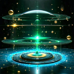 Tech Matte Painting: Quantum Computer With Digital Particles With Image, There