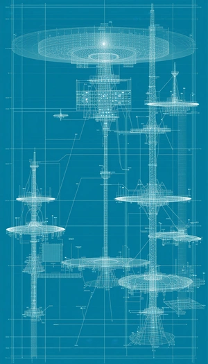 The Image Is A Blueprint Of A Large Structure, Possibly A Building Or A Tower
